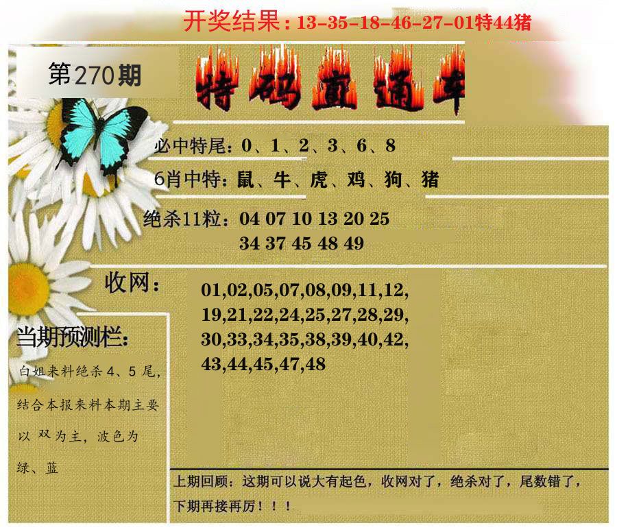 特码直通车 第270期