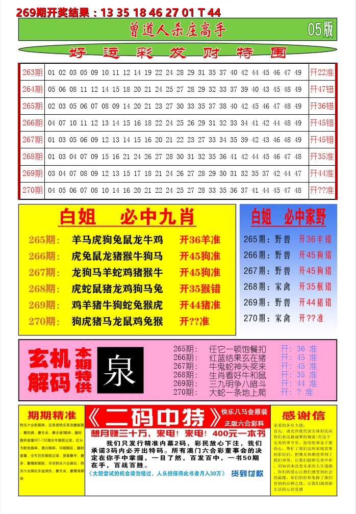 快乐八期期准D 第270期