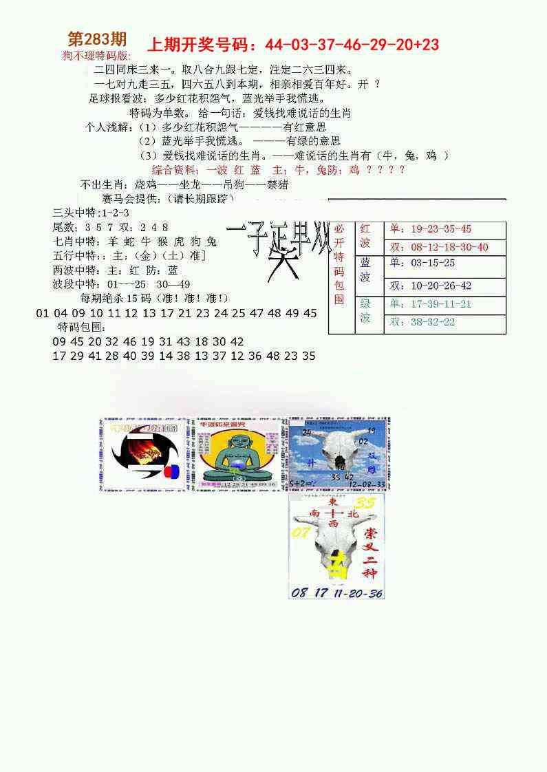 狗不理特码报 第283期