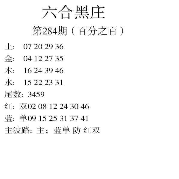 六合黑庄 第283期