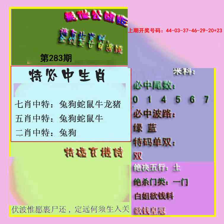 波肖门尾最佳公开版 第283期