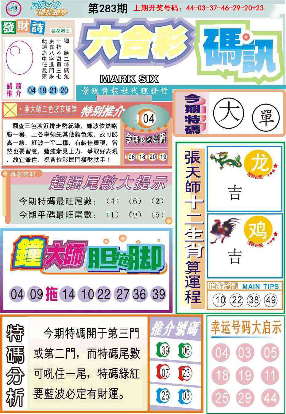 六合码讯 第283期