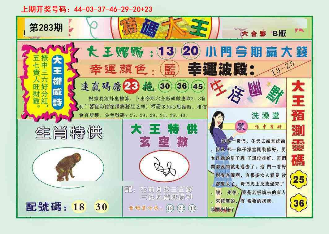 特码大王B 第283期