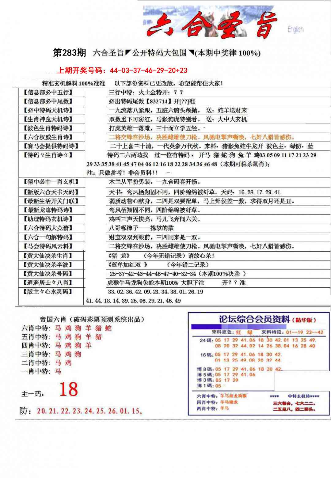 六合圣旨 第283期