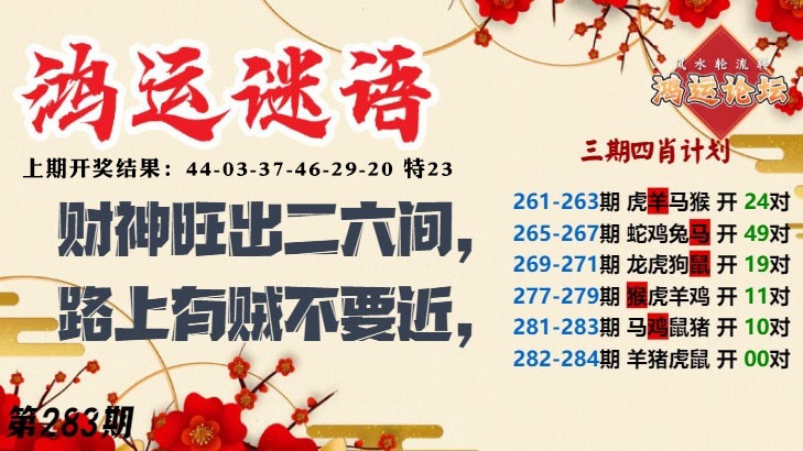 鸿运谜语 第283期