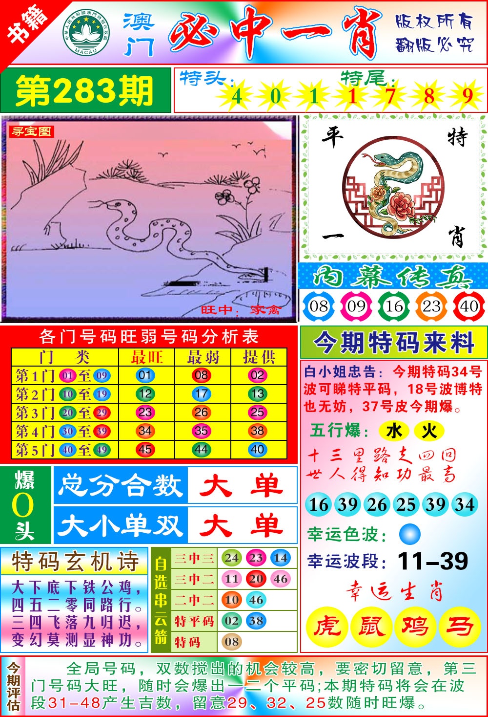 澳门玄机一特 第283期