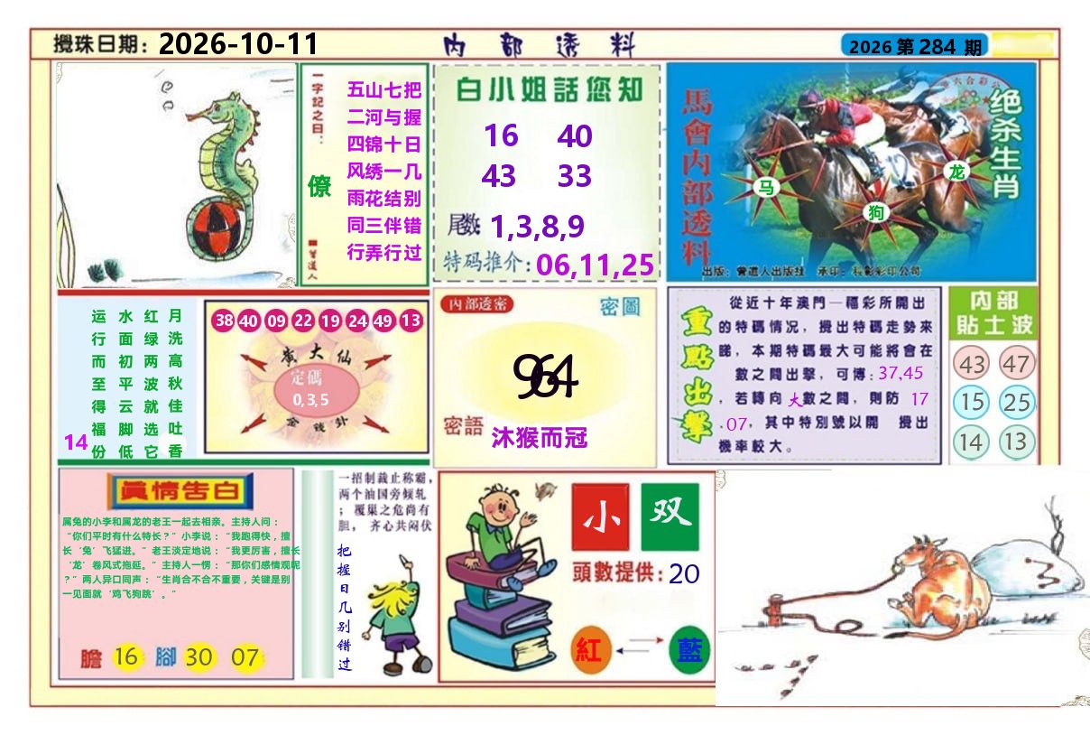 澳门内部透料A 第284期