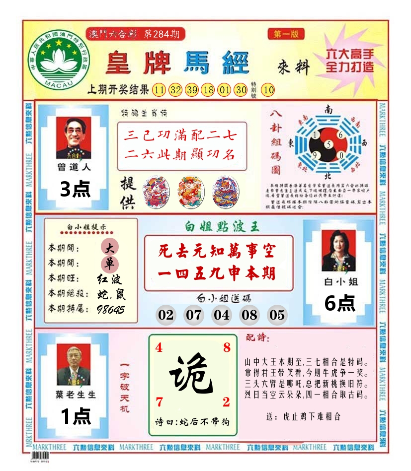 澳门皇牌马经 第284期