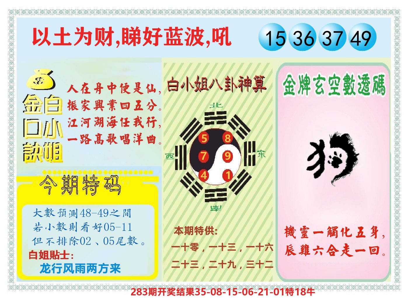 白小姐金口决 第283期