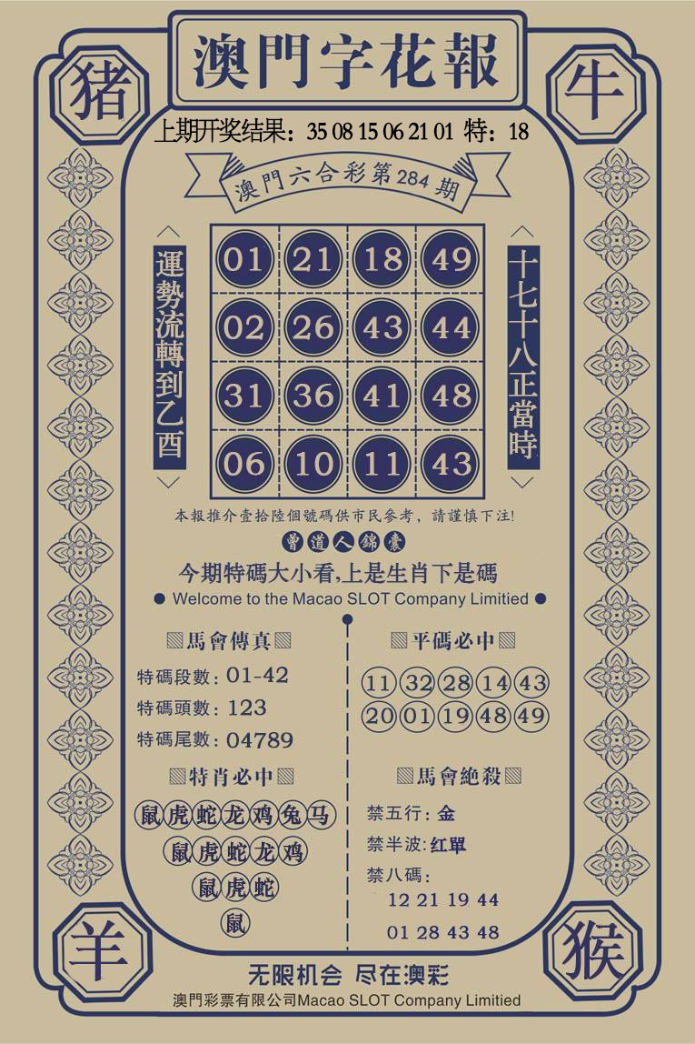 澳门字花报 第284期