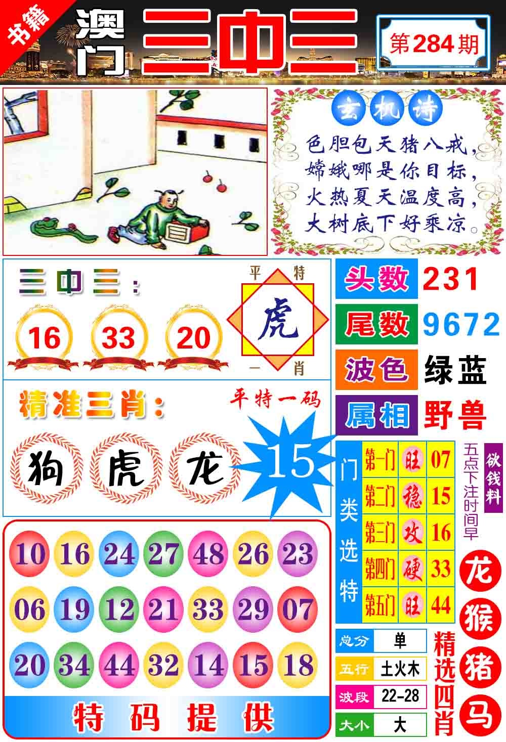 澳门宝典三中三 第284期