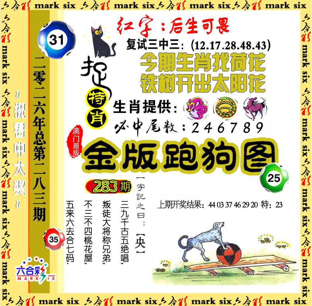 金版跑狗图 第283期