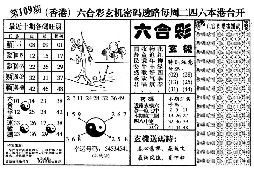 另六合玄机 第109期
