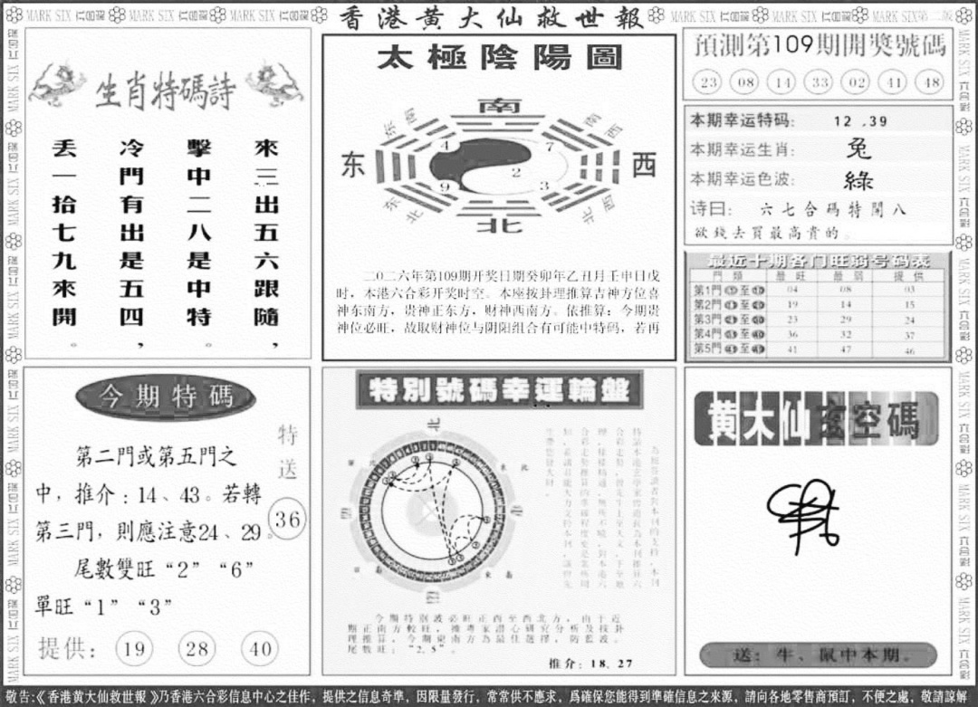 香港黄大仙B 第109期